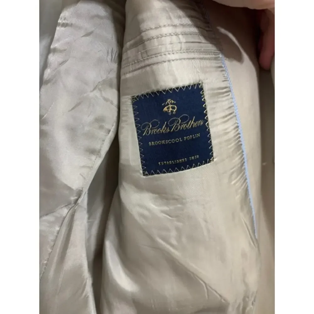 Brooks Brothers Brookscool Poplin Blazer Sport Coat Cotton Coolmax Tan 44R
